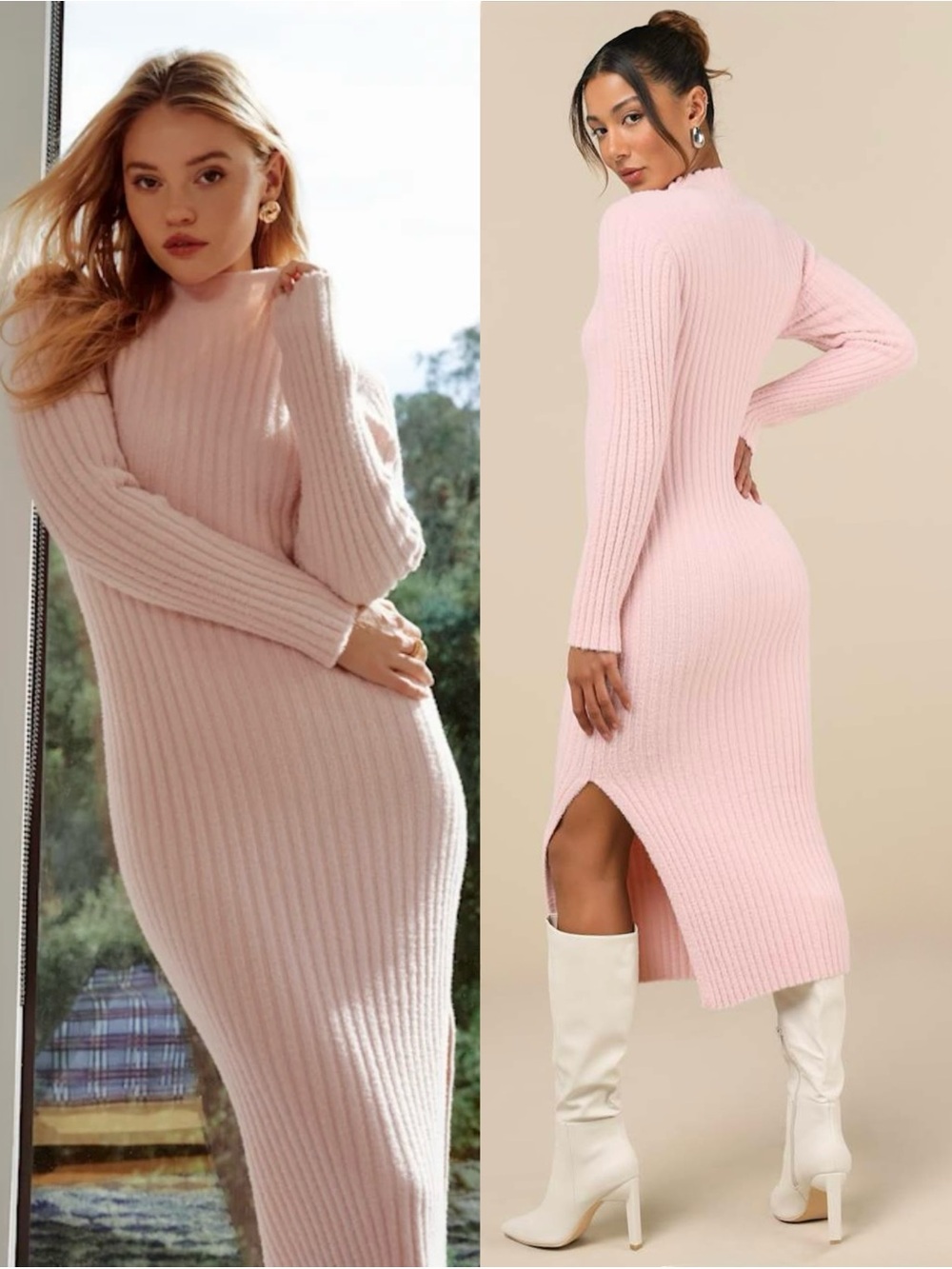 LULUS Fuzzy Rib Knit Mockneck Old Money Scandi Girl Balletcore Sweater Dress M
